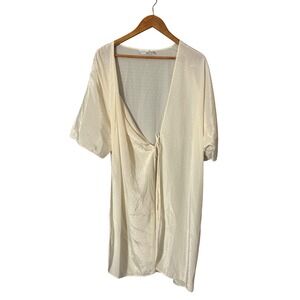 Erika Taylor Cream Swiss Dot Satin Robe Front Tie Lingerie Loungewear Large